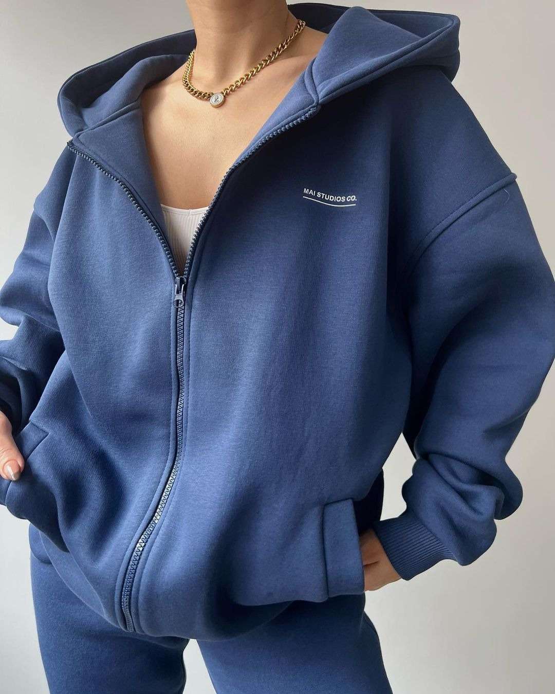 Zip Up Sweatshirt Sweatpant Set - M, Blue image