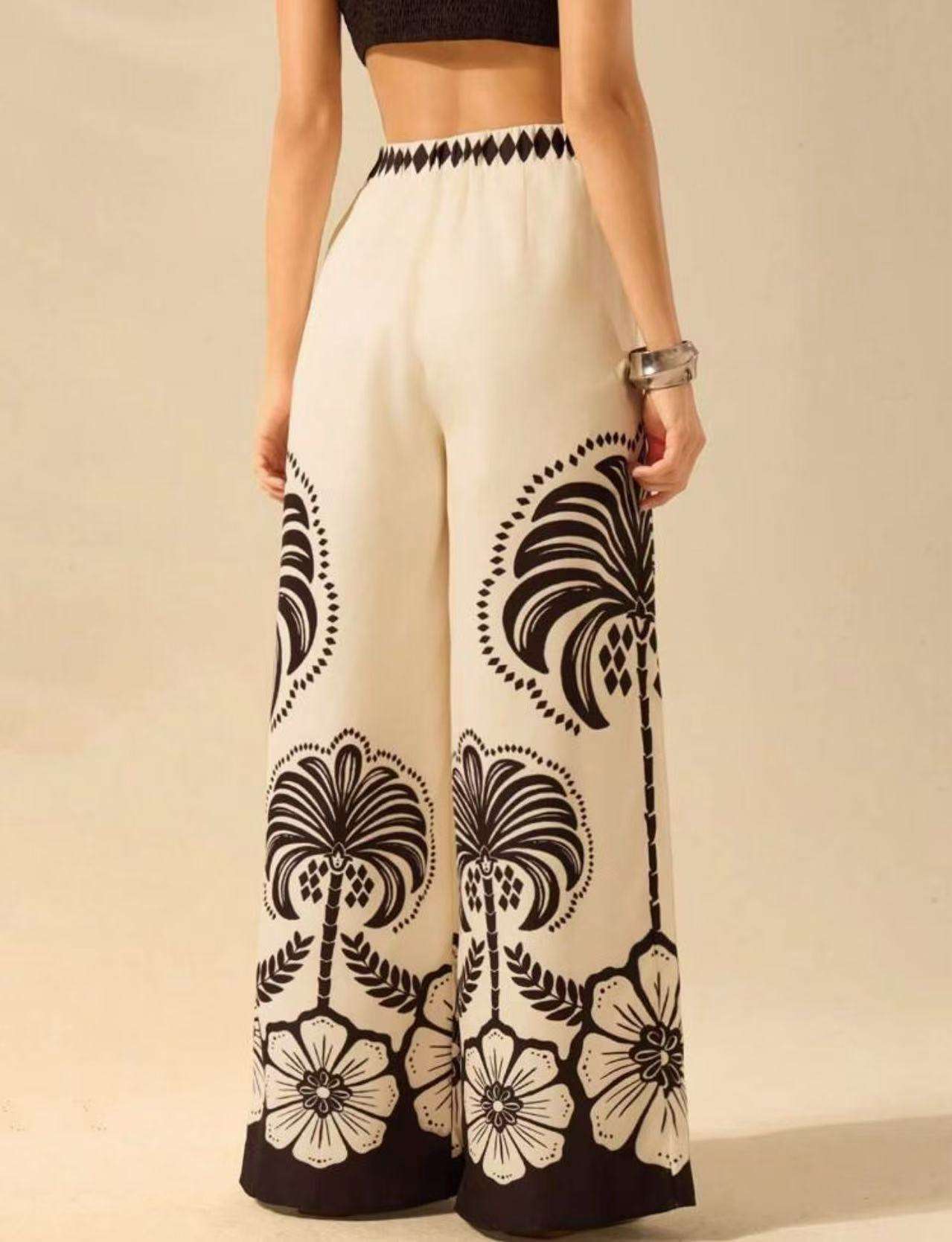 Tropical Print High-Waisted Wide-Leg Pants image 5