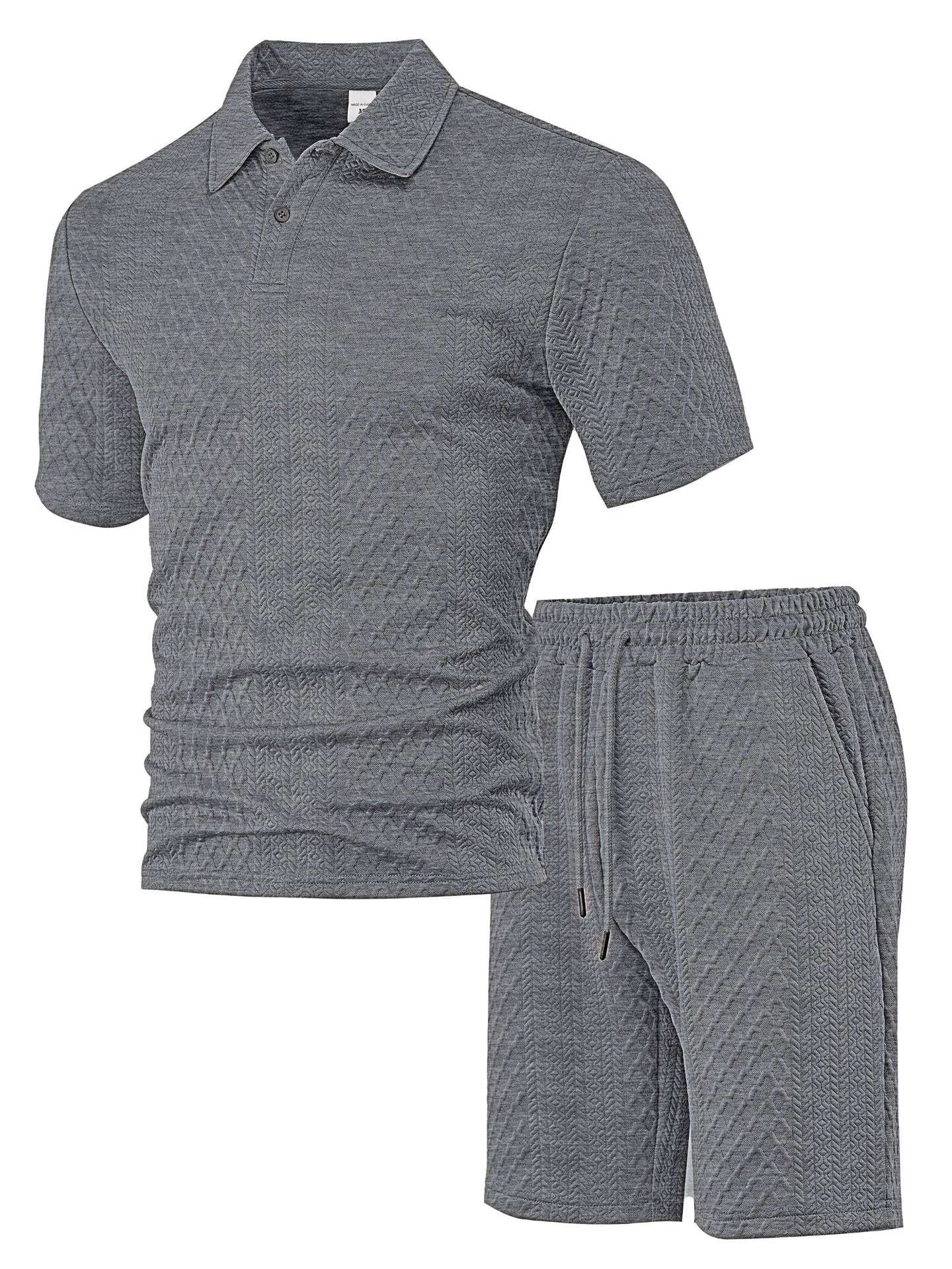 Textured Polo and Shorts Set - L, Dark Grey image