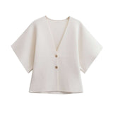 Short-Sleeve Buttoned Cardigan - S, White image