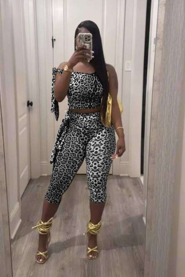 Leopard Print Two-Piece Outfit - XL, Black image