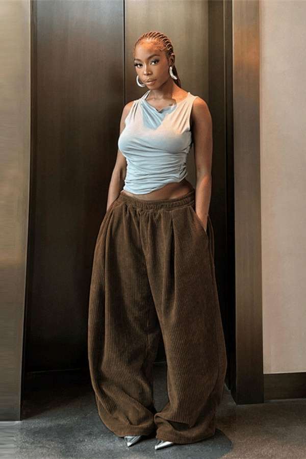 Urban Minimalist Corduroy Pants - S, Brown image