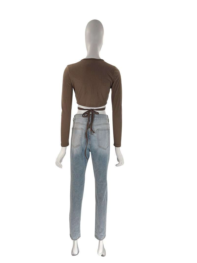 Deep V Neck Criss Cross Crop Top image 3