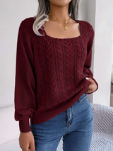 Self Design Scoop Neck Ribbed Pullover - L, Dark Red image