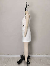 Elegant Sleeveless Top with Gold Accent & Skirt image 4