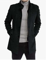 Stand Collar Long Sleeve Mens Trench Coat - L, Black image