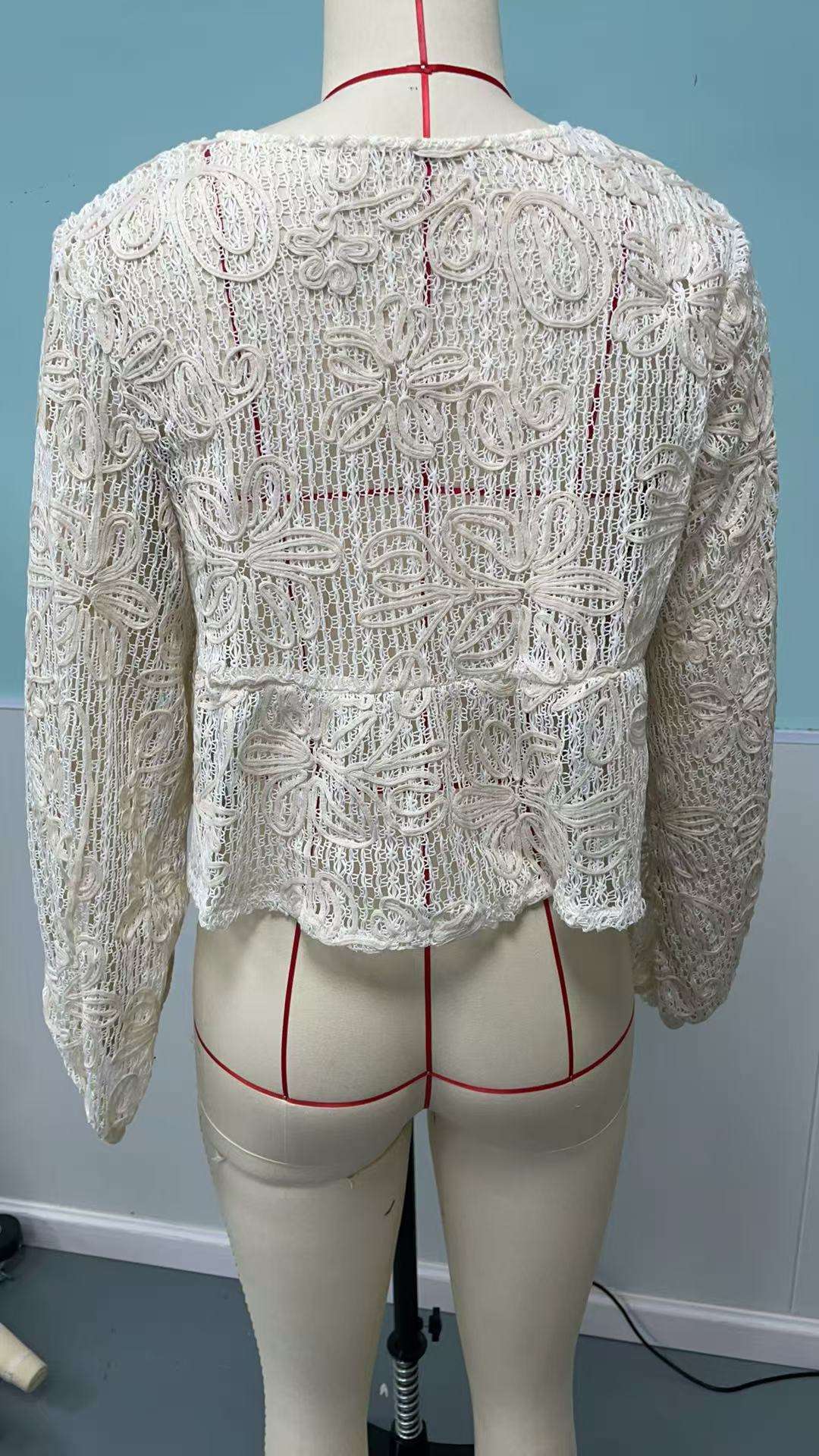 Elegant Crochet Tie-Front Blouse image 3