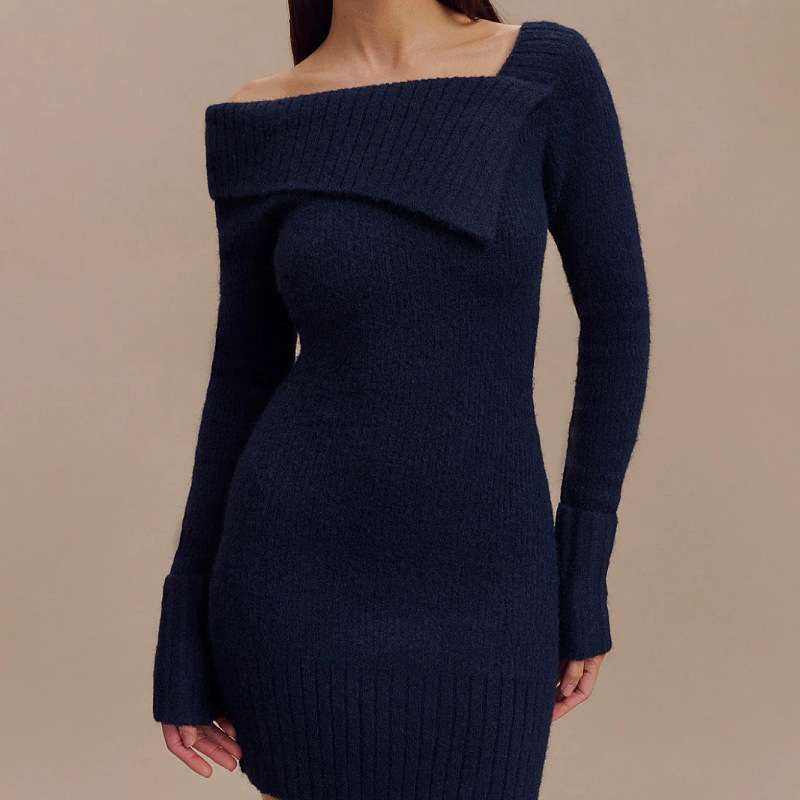 Solid Off-Shoulder Bodycon Dress - M, Black image