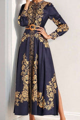Retro Printed Long Sleeve Maxi Dress image 0
