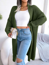 Long Knitted Cardigan Sweater - L, Army Green image