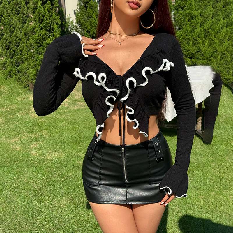 Lace-Up Long Sleeve Top Sweater Cardigan image 1