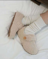 Fuzzy Slip-On Shoes with Button Detail