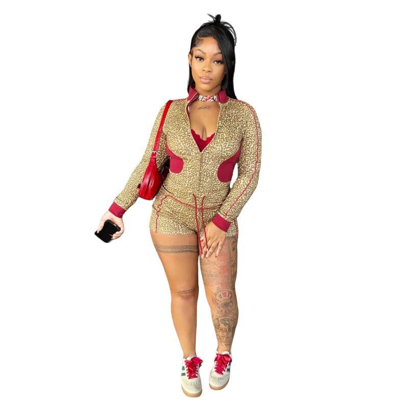 Leopard Print Shorts Tracksuit - L, Pink image