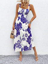 Floral Maxi Dress with Spaghetti Straps - M, Dark Blue image