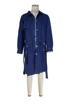 Classic Long Denim Trench Coat with Belt image 3