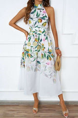 Halter Neck Floral Midi Dress image 0