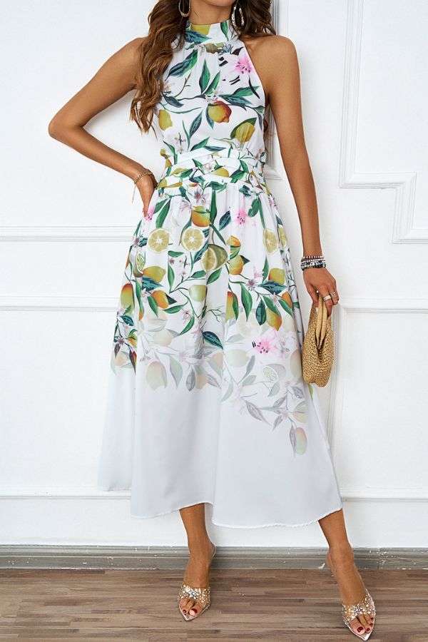 Halter Neck Floral Midi Dress image 0