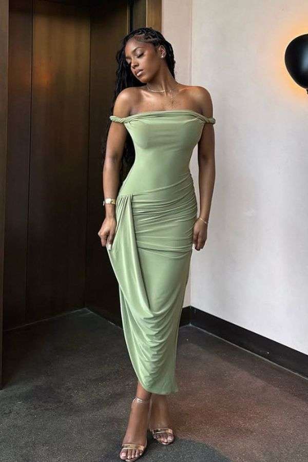 Off-Shoulder Maxi Dress with Side Slit image 0