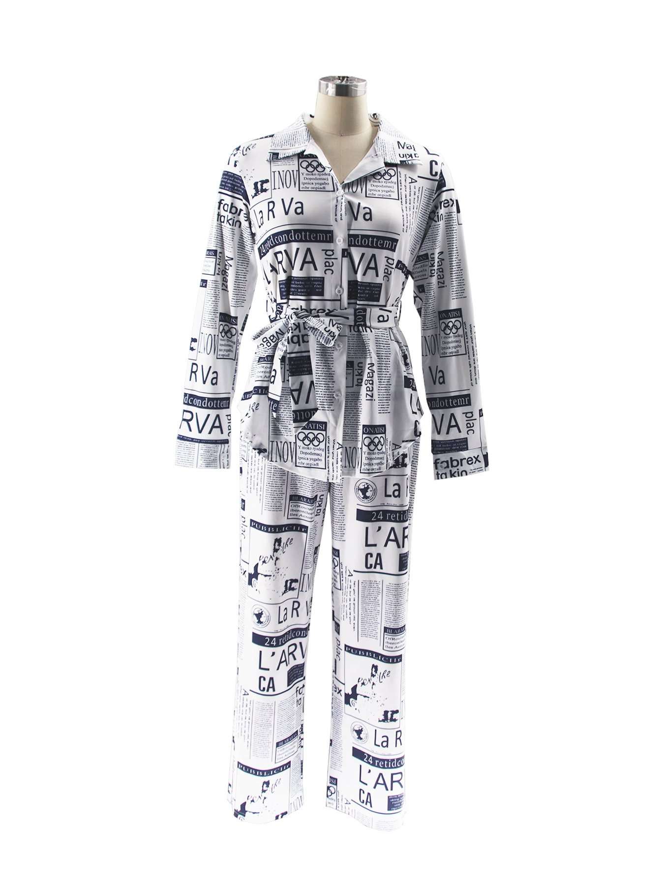 2 Pieces Newspaper Printed Tops & Pants Clubwear image 2