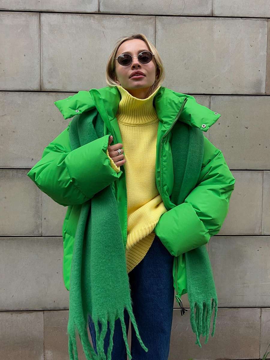 Oversize Hooded Zipper Coats - M, Green image