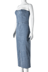 Sculpted Strapless Denim Dress image 4