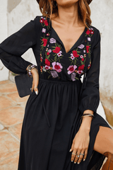 Floral Embroidery Black Dress image 3