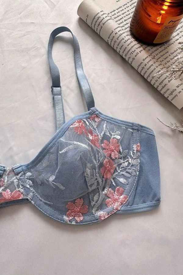 Sexy Lace Floral Embroidery Bra Underwear Two Piece Set image 4