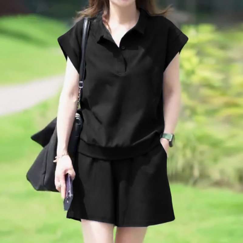 Two-Piece Shirt and Skirt Set - S, Black image
