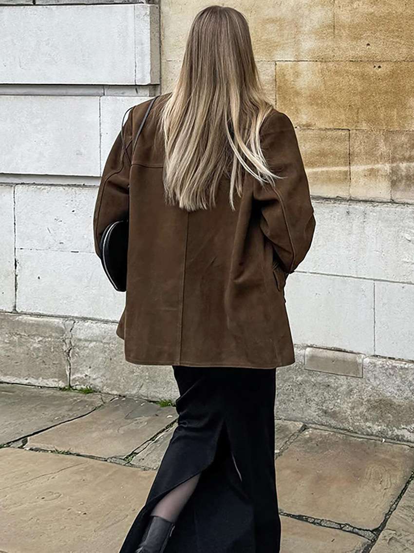 Oversized Faux Suede Button-Front Jacket image 2