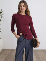 Textured Long Sleeve Top with Side Knot Detail image 1