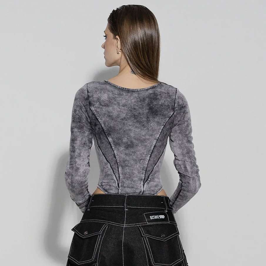 Futuristic Grey Zip-Up Bodysuit Top image 4