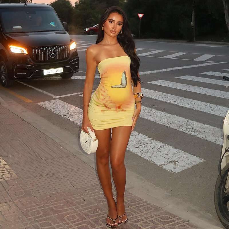 Sunset Butterfly Print Strapless Mini Dress image 1