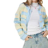 Versatile Striped Knit Cardigan Jacket - Free Size, Multi Blue image