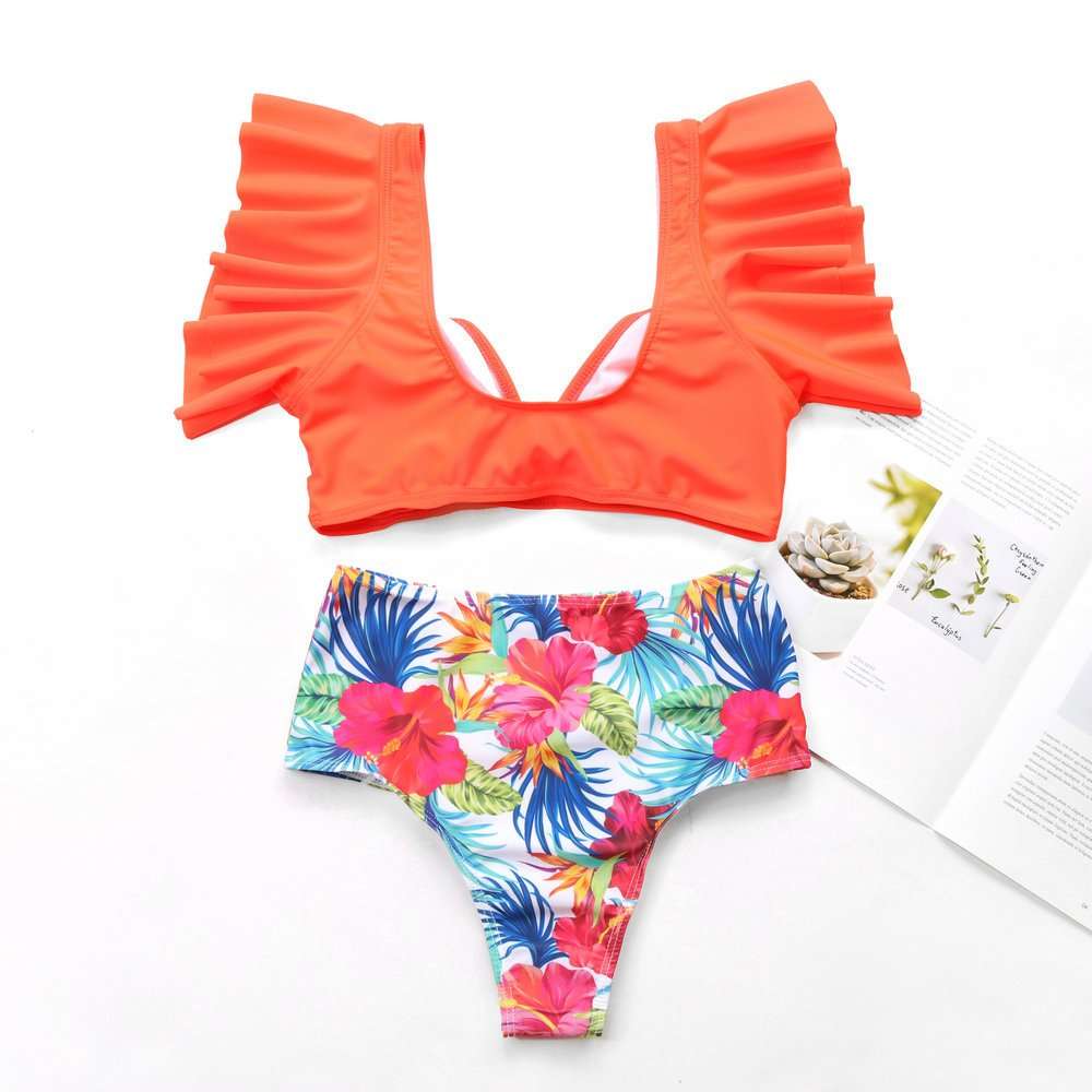 V-Neck Ruffle Short Sleeve Two Piece Beachwear image 7