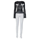 Bow Decor Long Sleeve Top And Pants Set image 2