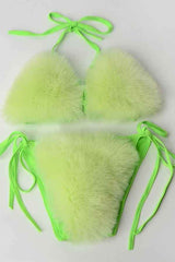 Sexy Fluffy Fur Bikini Swimwear Two Piece Set image 4