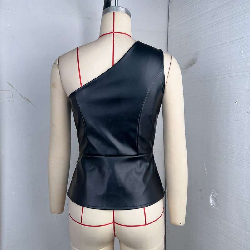 Asymmetrical Faux Leather Corset Top image 5