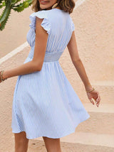Striped Sleeveless Dress with Ruffled Shoulders image 2