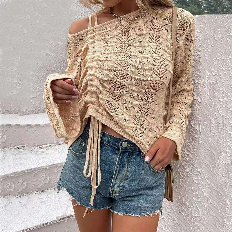 Casual Knitted Long Sleeve Hollow Out Sweater image 1