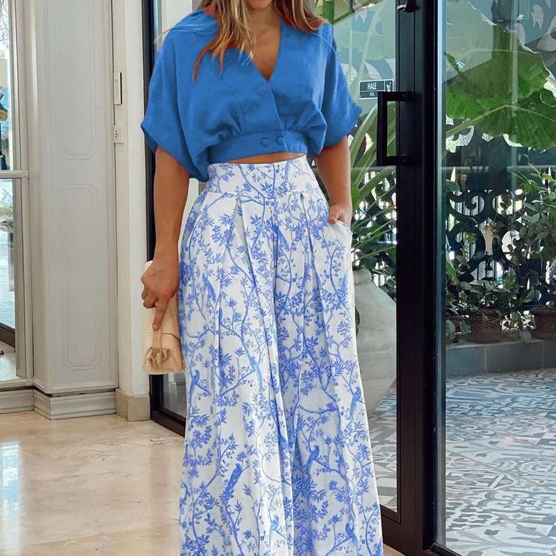 Cropped Button-Up Top with Wide-Leg Pants image 6