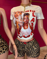 Leopard Print Casual Graphic Crop Top with Shorts Set - L, Multi White image