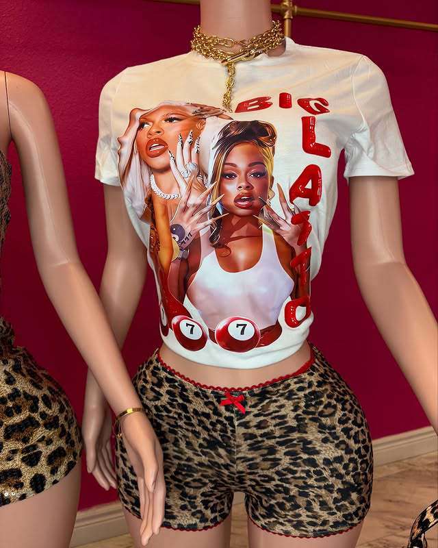 Leopard Print Casual Graphic Crop Top with Shorts Set - L, Multi White image