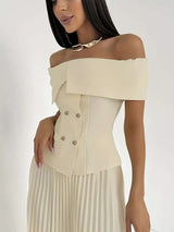 Off shoulder pleated blouse and skirt image 1