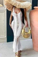 Sexy SeeThrough Sleeveless Beach Resort Knit Maxi Dress image 1