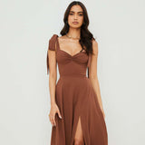 Sleeveless Maxi Dress with Slit Detail - L, Brown image