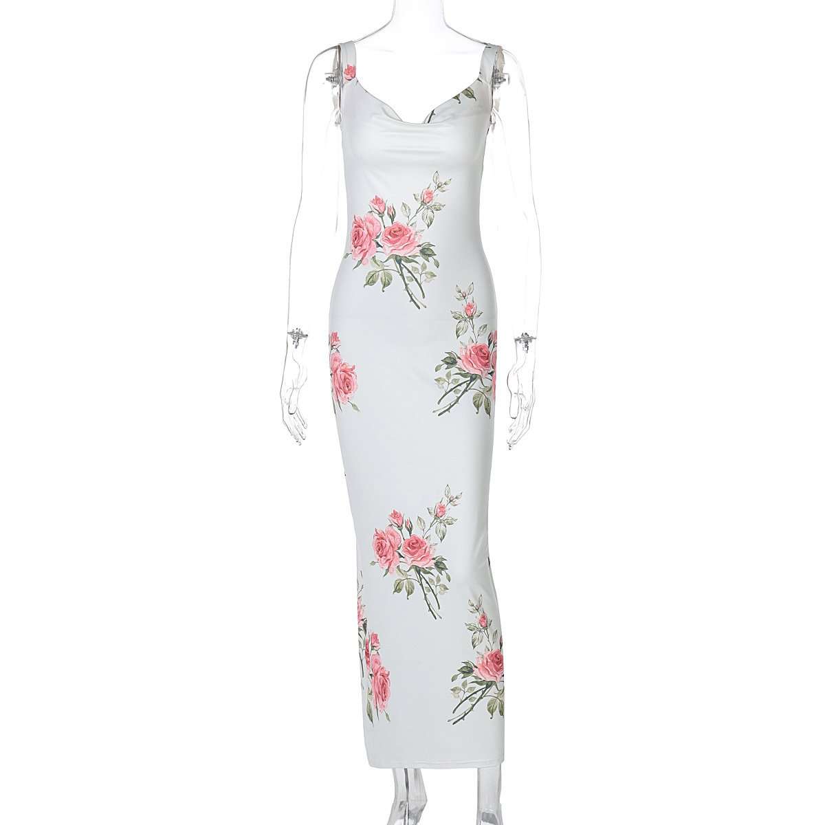 Floral Print Ruched Satin Maxi Dress image 3