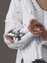 Cable Knit Sweater with Floral Embroidery image 2