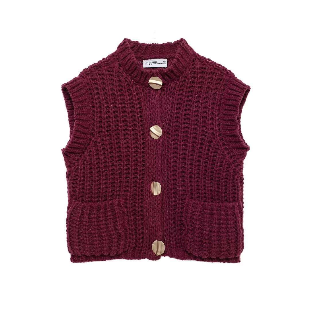 Knitted Sleeveless Cardigan Sweater image 2