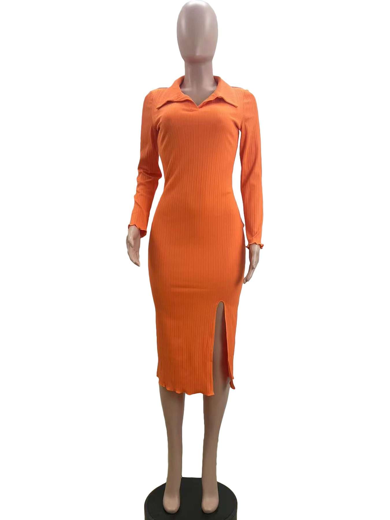 Collard Ribbed Midi Knit Pullover Sweater Dress image 3