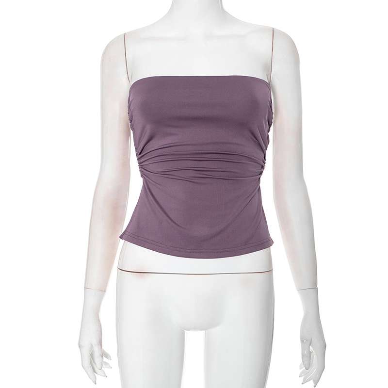 Strapless Ruched Crop Top - S, Purple image